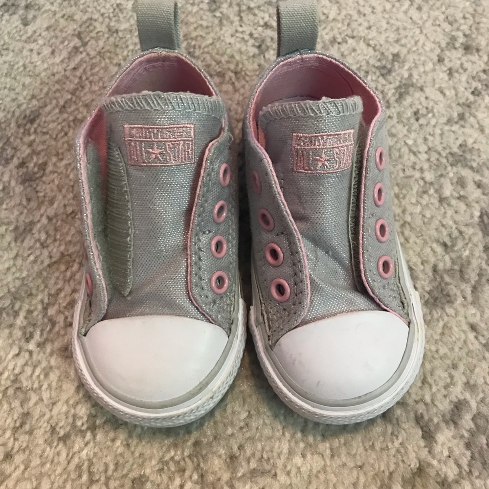 Silver & Pink Velcro Converse - Size 5